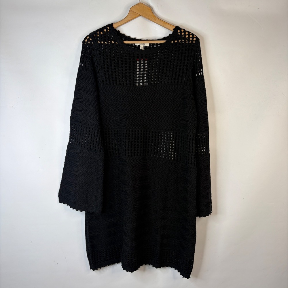 Edited by Remi Bader Crochet Dress Women XL Black Long Sleeve Chevron Mesh